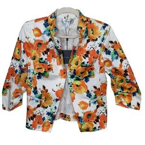 St. John Floral Jacket Blazer, Bright White/Citron Multi, Size 2